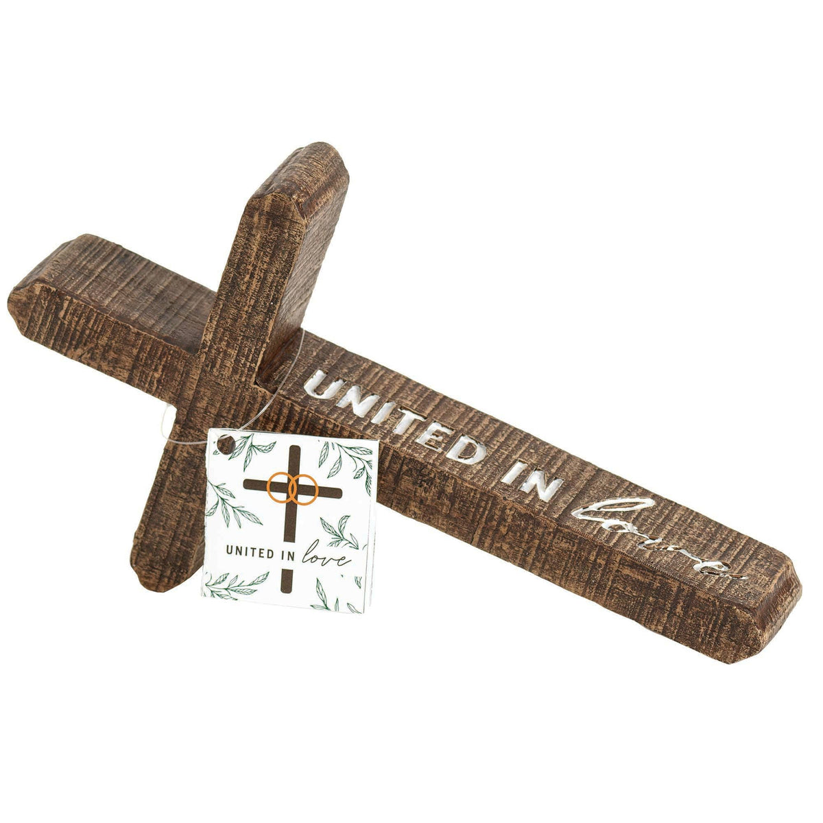 Tabletop Leaning Cross - 50th Anniversary Faith-Based Weathered Wood Look - The Sensory