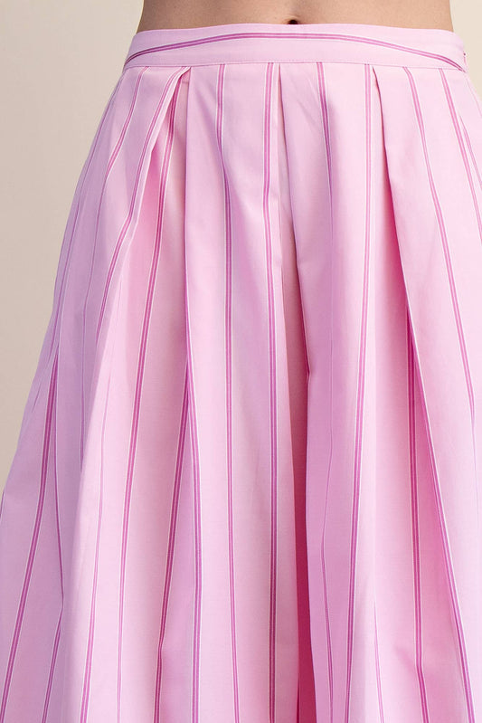 Midi Skirt Pleated Stripe With Pockets Modest Boutique Style