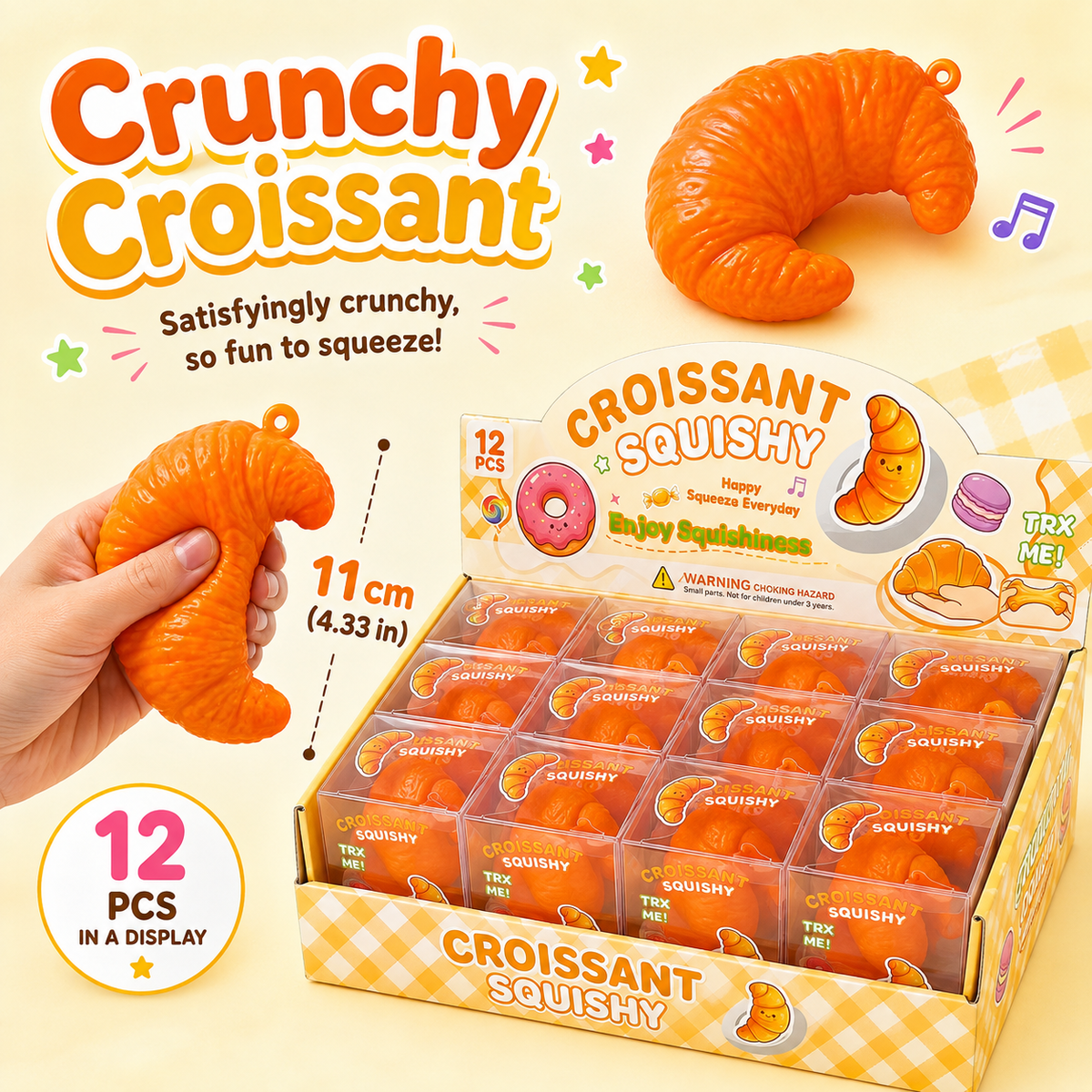 Crunchy Croissant ASMR Squishy — 11 cm / 4.33 in