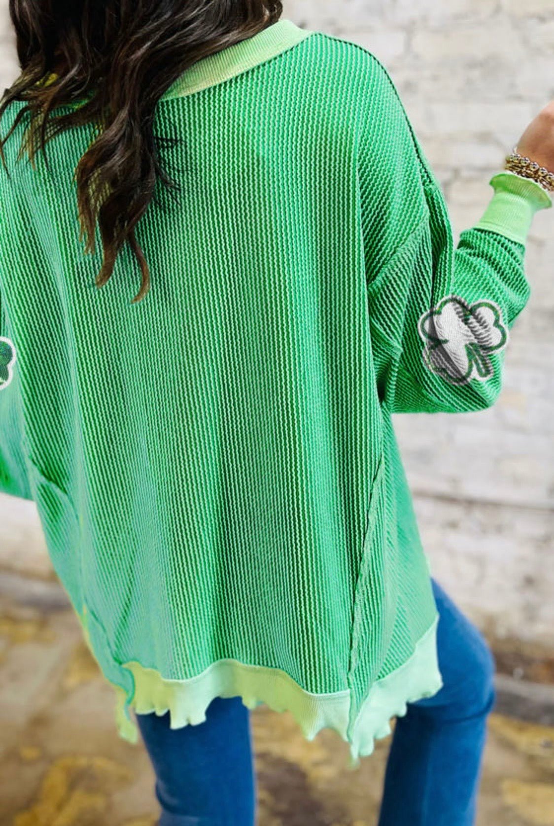 Ribbed Pullover With Sequin Clovers - 50% SALE - The Sensory