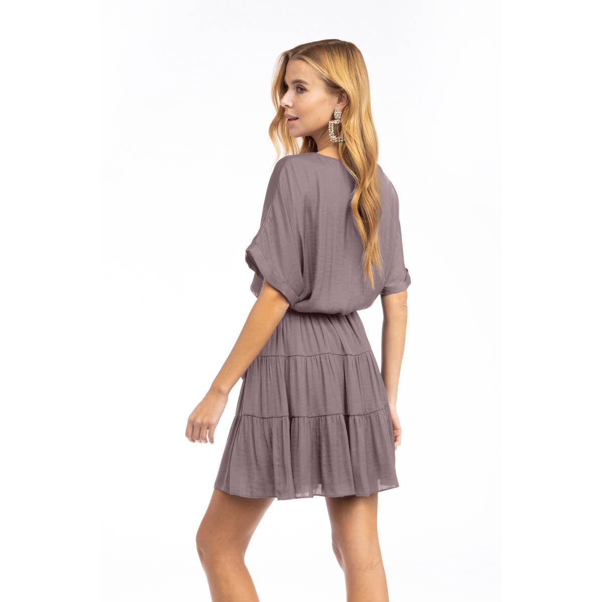 Short Sleeve Tiered Mini Dress - Front Button, Tie Waist, Little Dress - The Sensory