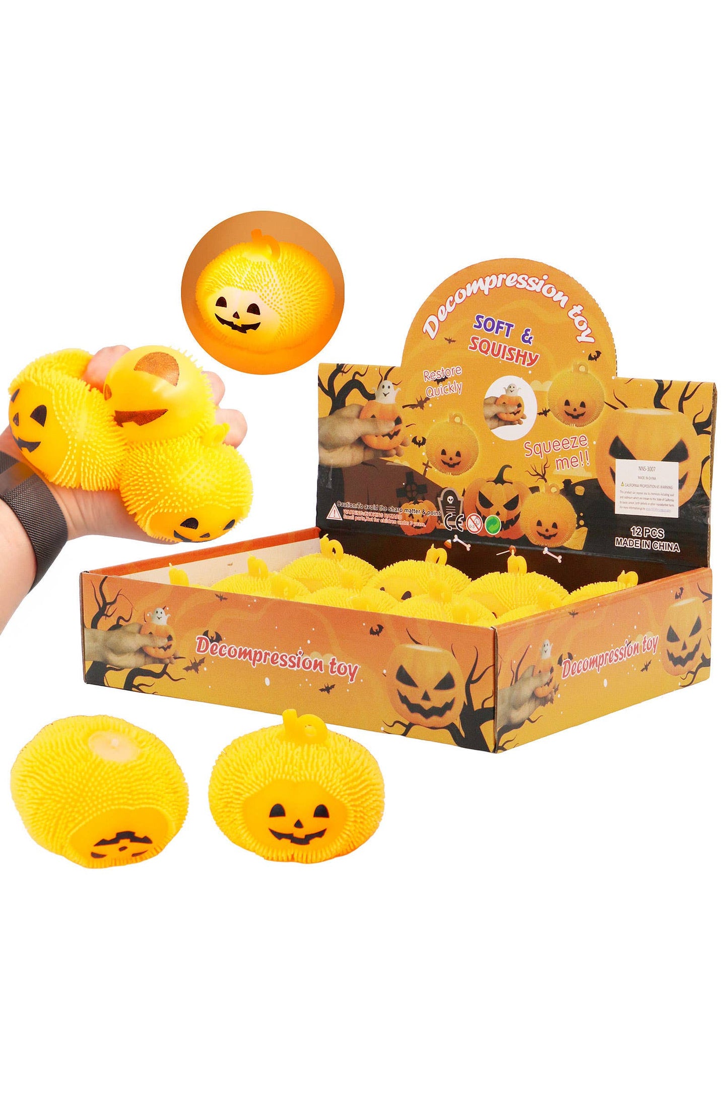 Halloween Pumpkin Spiky Puffer LED Squishy Ball