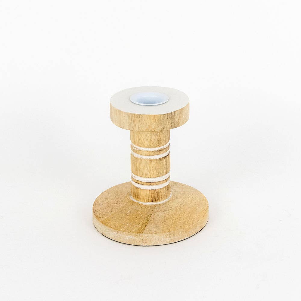 Faith Inspired Mango Wood Candle Holder in natural and white finish - The Sensory