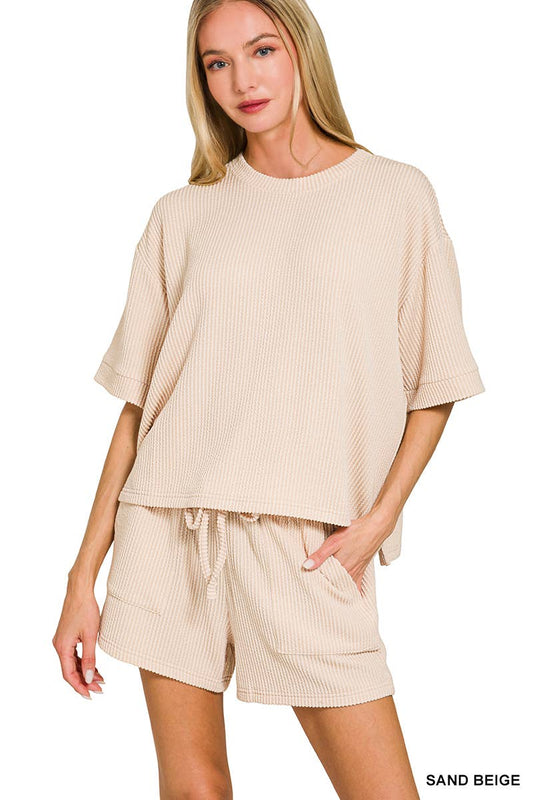 Tshirt & Shorts Set Corded Ribbed - The Sensory