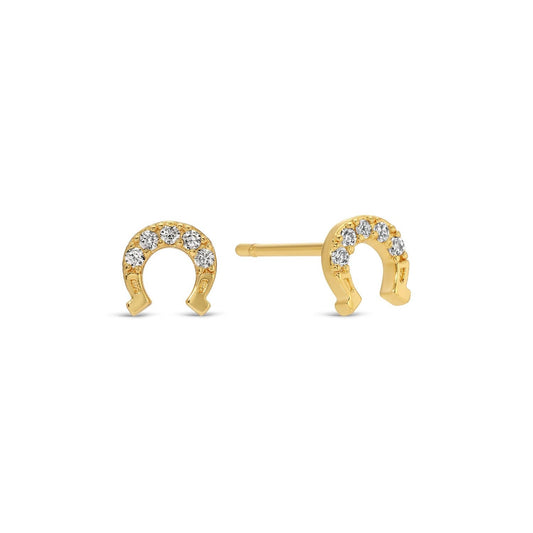 Horseshoe Stud Earring On Velvet Gift Tag With Dainty Pave Accent Faith Based