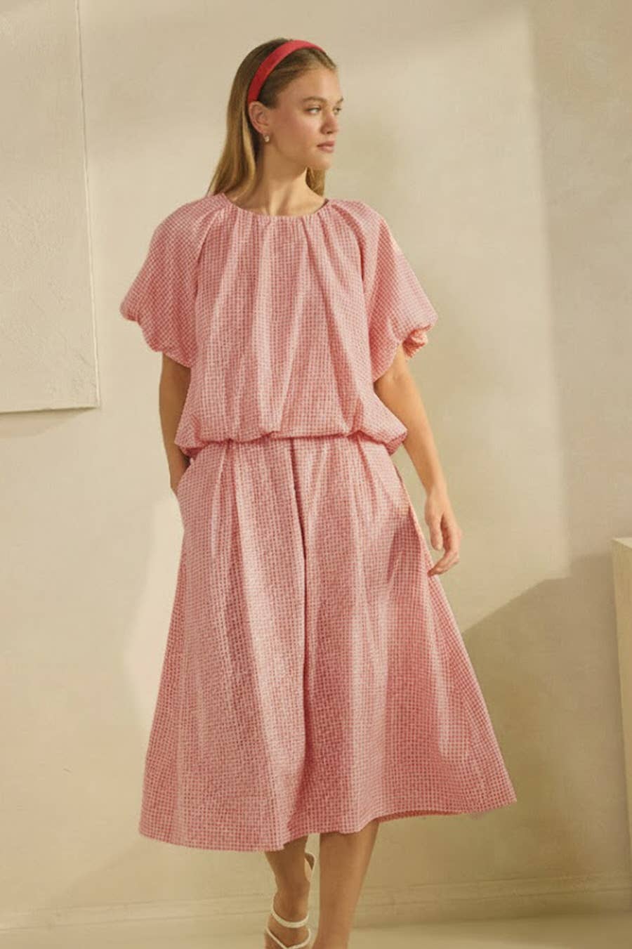 Gingham Bubble Top And Skirt Set- HOT Seller- Modest Fashion - The Sensory