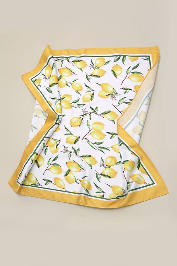 Sunny Bandana Scarf With Silky Feel Lemon Pattern - The Sensory