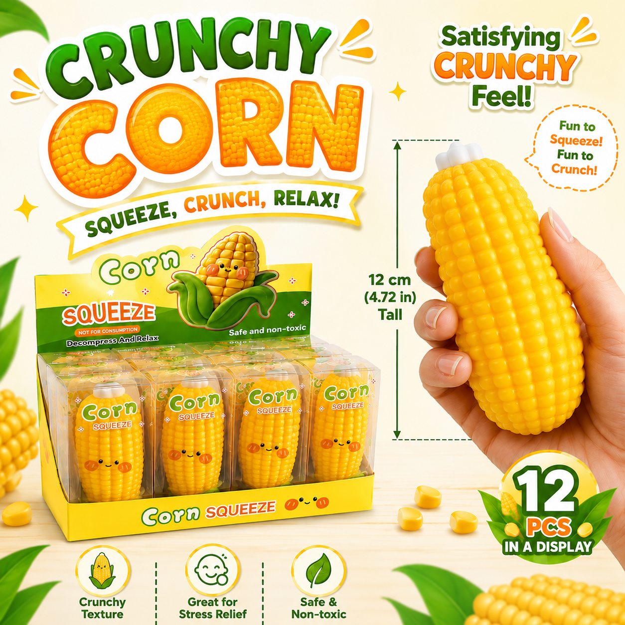 Crunchy Corn Squeeze ASMR Crunch Squishy Stress Toy