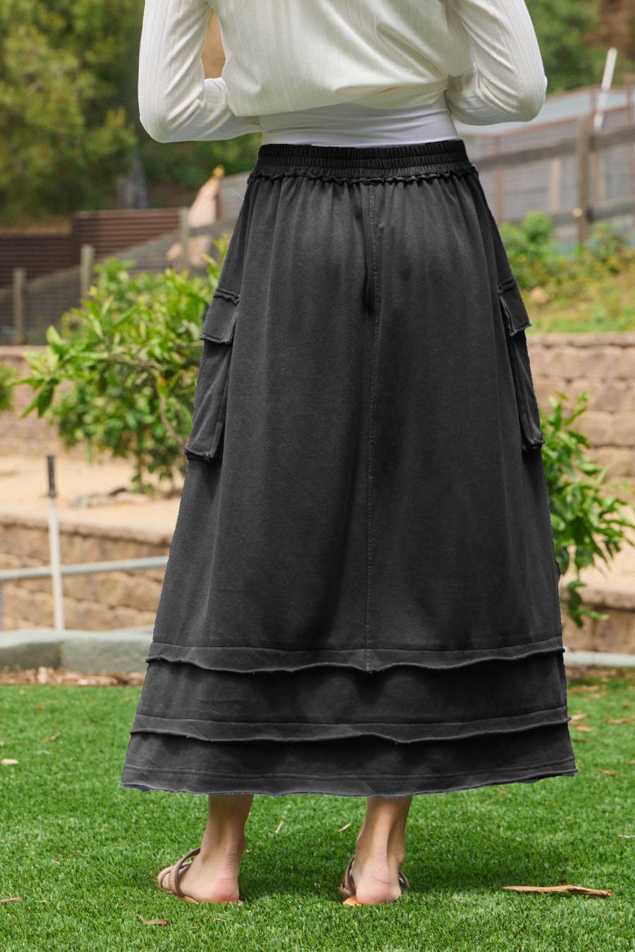Skirt Plus Size Acid Washed French Terry Modest With Cargo Pockets And Seam Detail - The Sensory