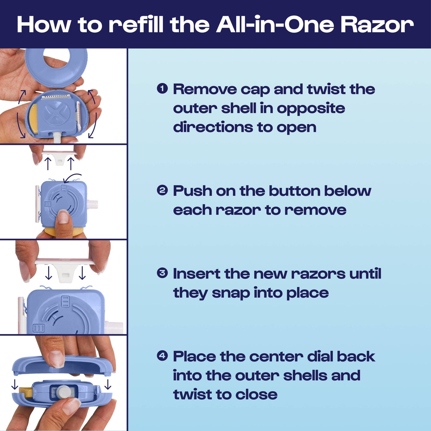 Razor Refills For Women Four Triple Blade Cartridges For All In One Razor
