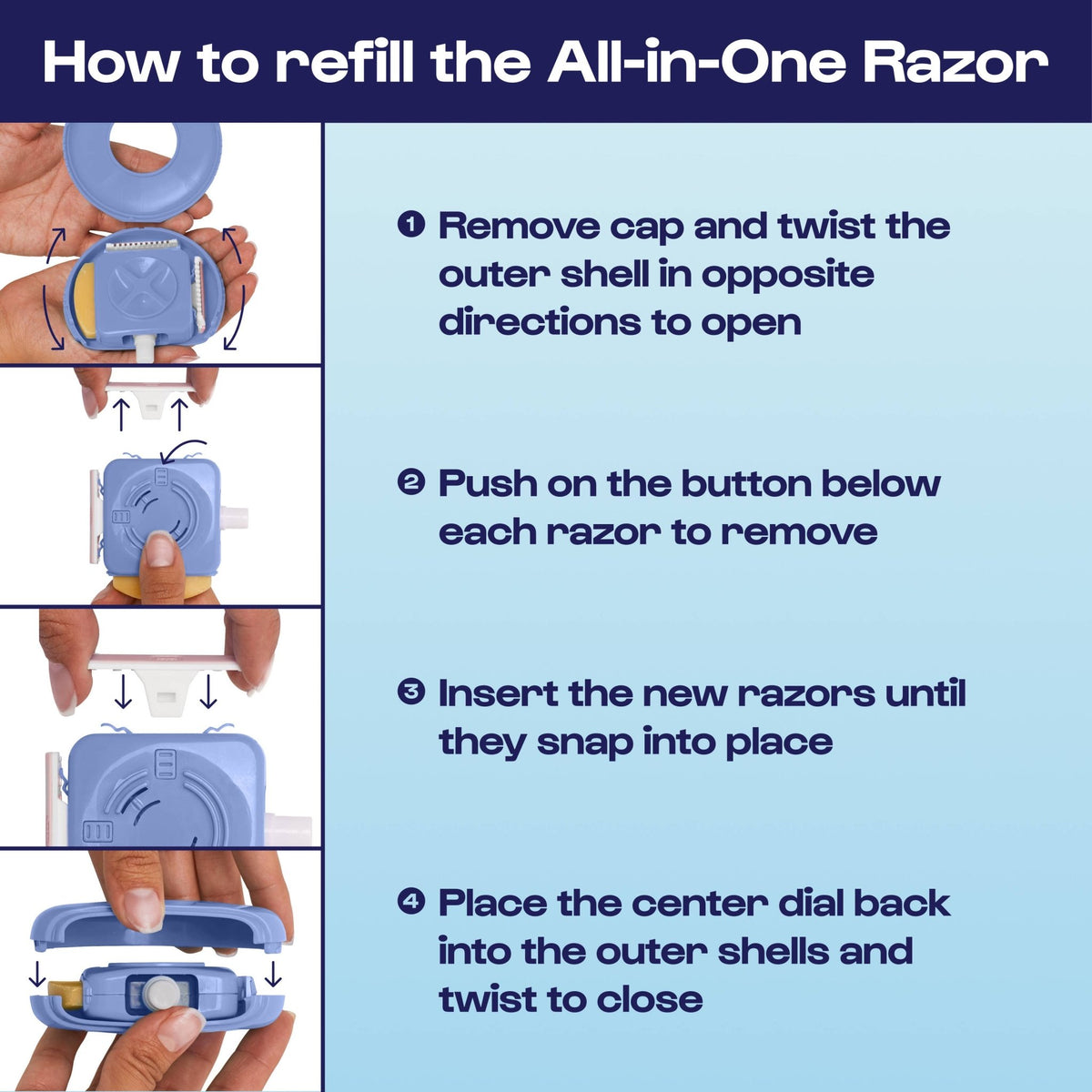 Razor Refills For Women Four Triple Blade Cartridges For All In One Razor - The Sensory