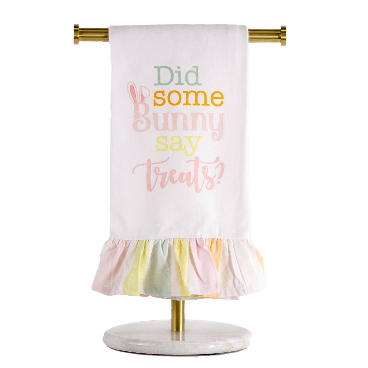 Hand Towel – Bunny Say Treats Ruffle – White And Multi Easter Gifts For Her