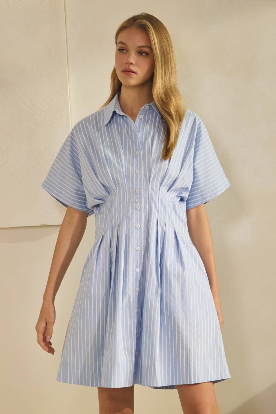 Striped Shirt Dress Cotton Cinched Waist Modest Dress Women's Boutique - The Sensory