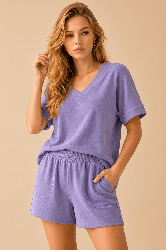Couch Couture European French Terry V Neck Top And Shorts Set - The Sensory