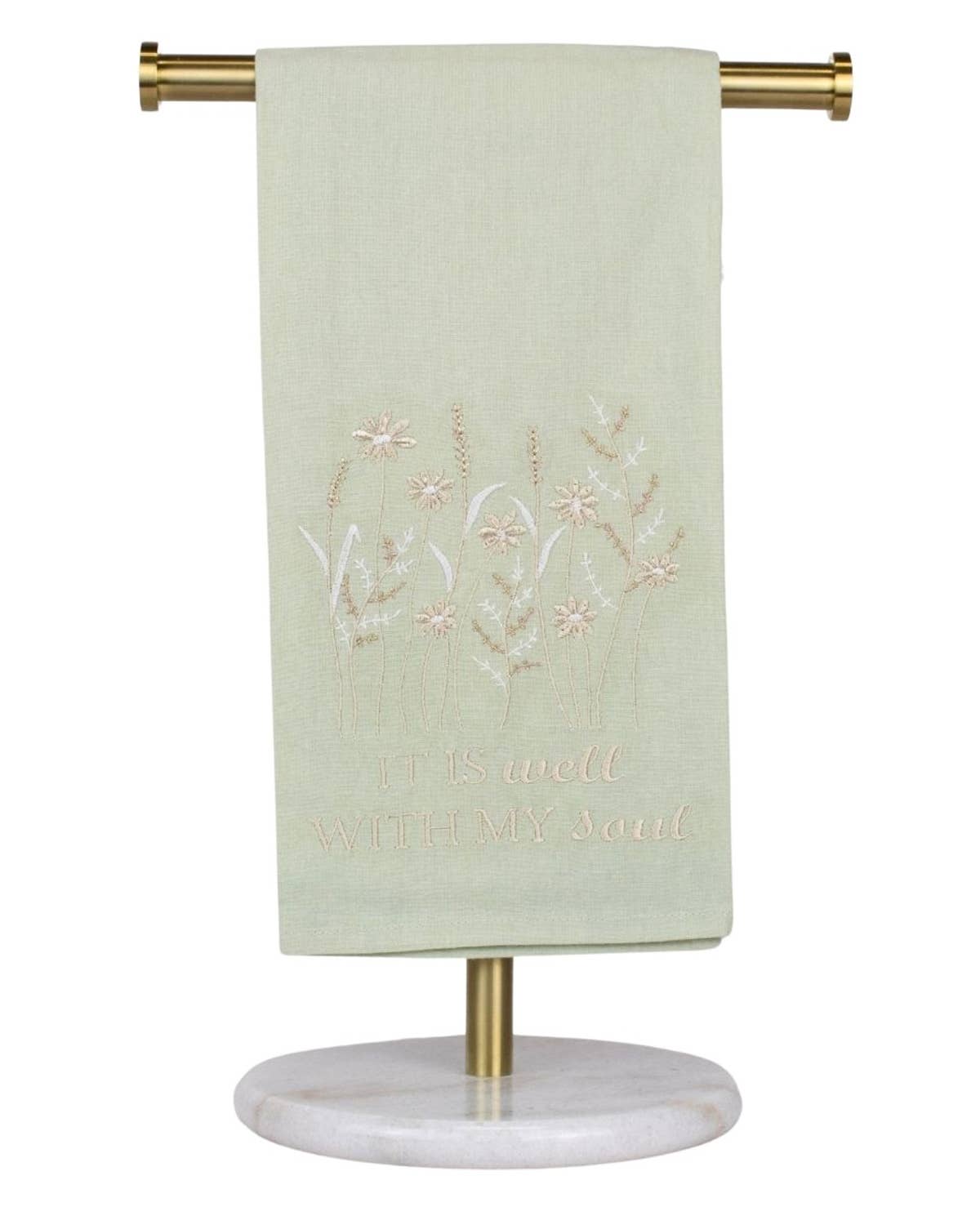 Hand Towel Well With My Soul Green Cream Graceful Gift For Her Faith Based