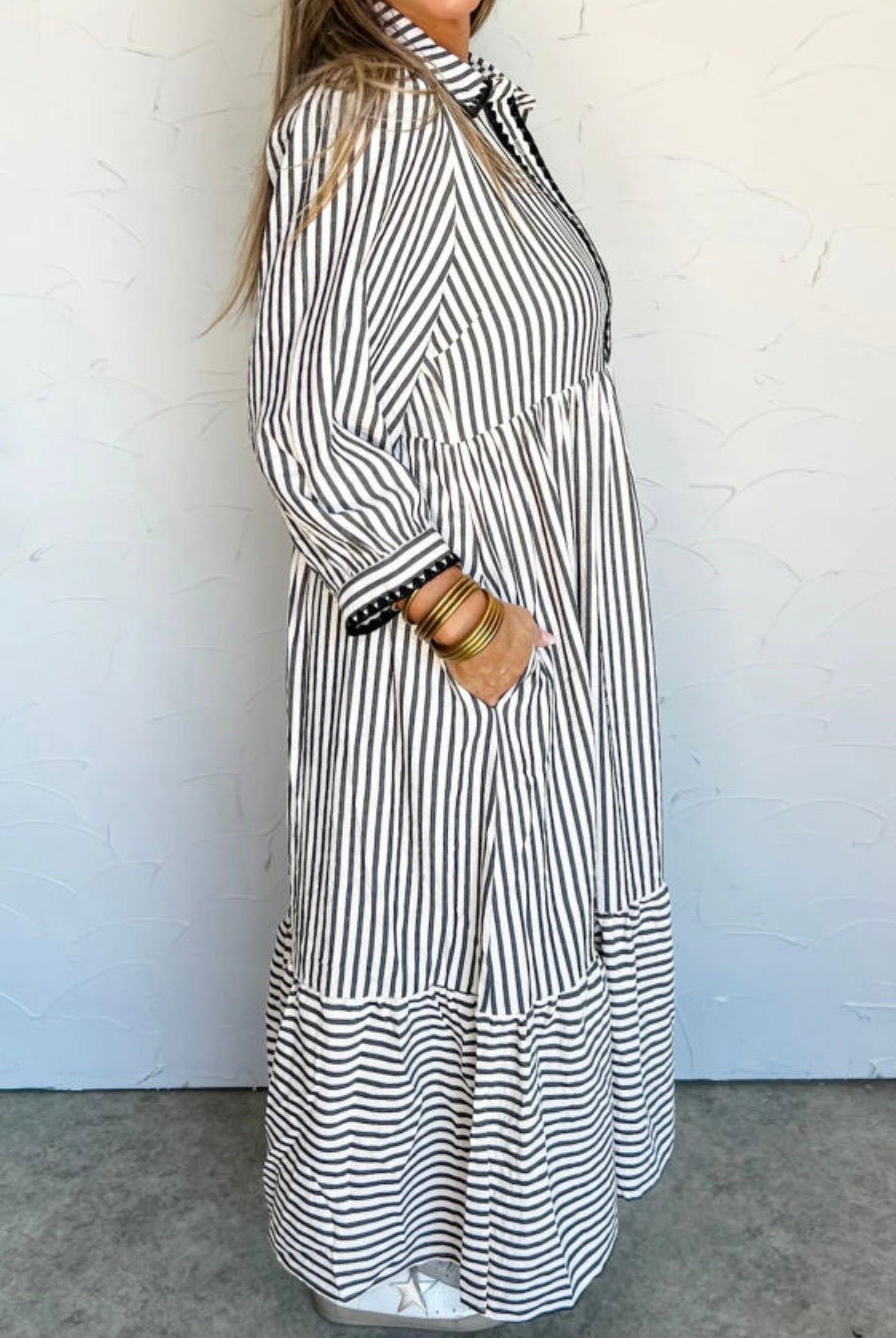 Striped modest midi dress full length