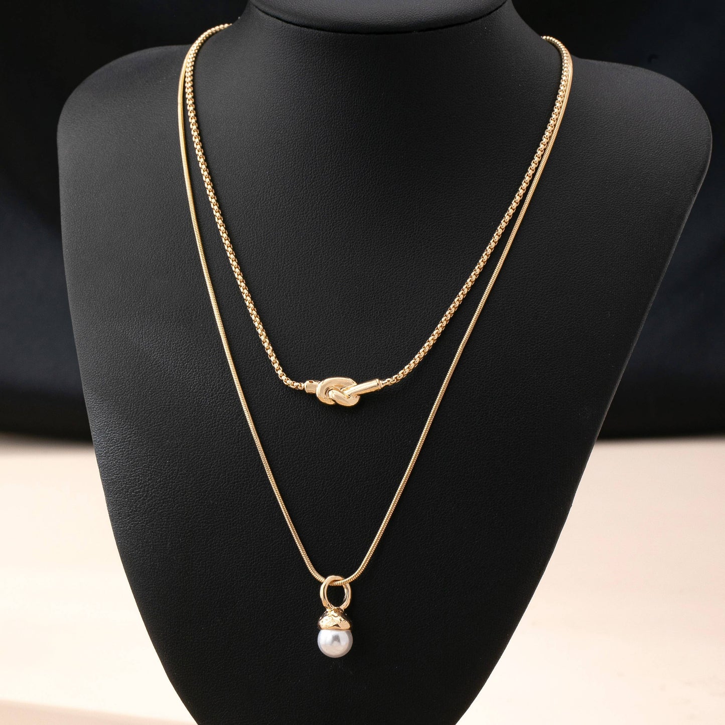Layered Knot Necklace With Love Knot And Acorn Pendant For Gifts For Her