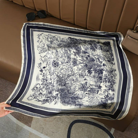 Bandana Scarf Bold Floral Toile Print 27x27 Inch Square Classic Style - The Sensory