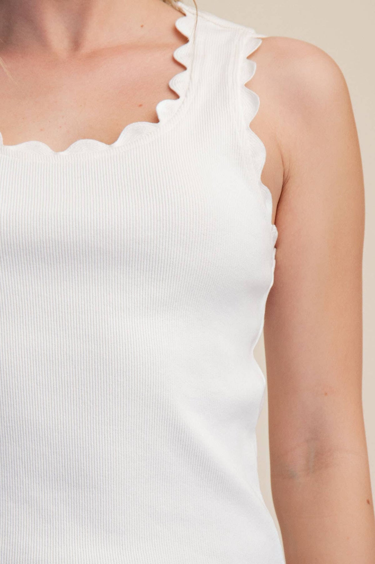Tank Top With Scallop Wave Scoop Neck Modest Ribbed Sleeveless Faith Based - The Sensory