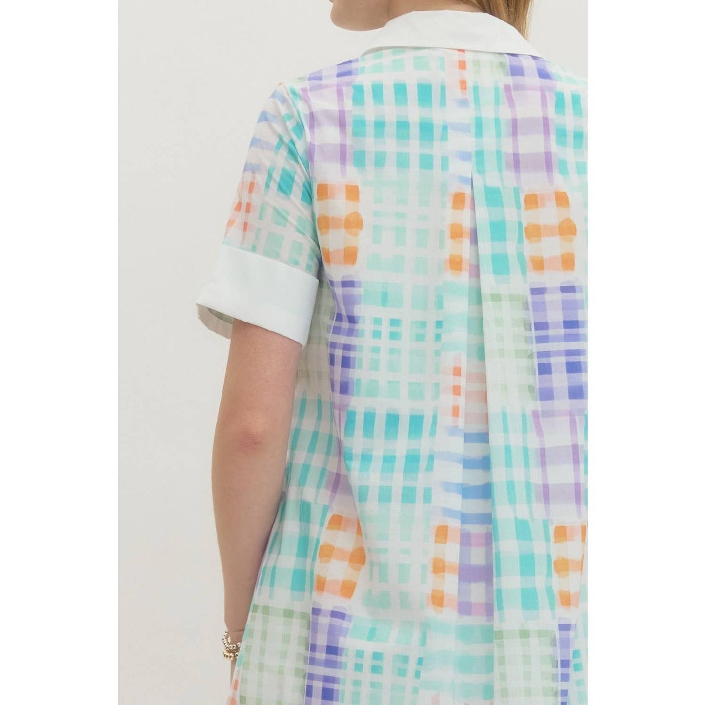 Midi Dress Modest With Collared Neckline And Button Front In Plaid Print