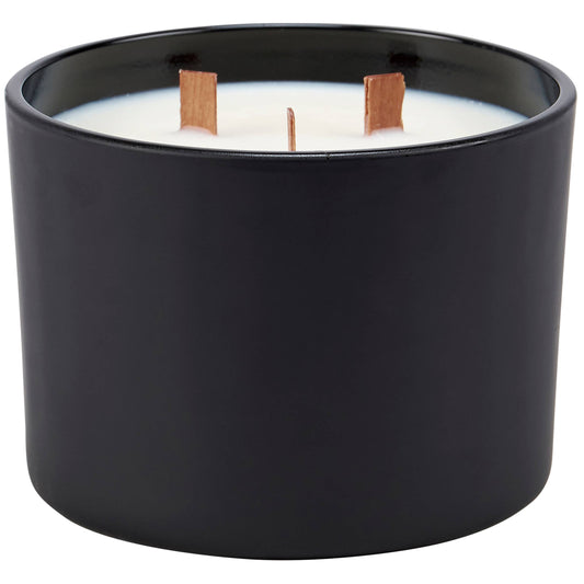 Poetry Candle With Typewriter Poem On Matte Black Glass, 3 Wooden Wicks