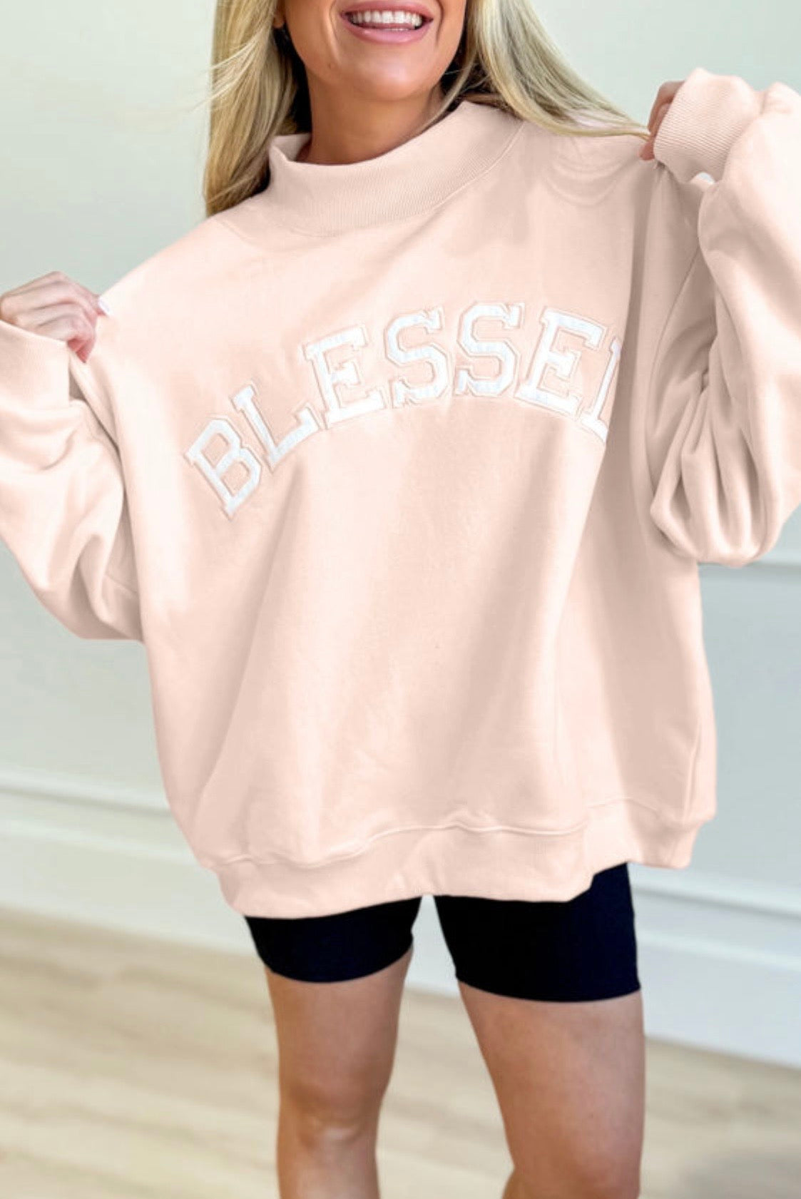 Sweatshirt The Sensory Blessed Embroidered Faith Based Crewneck Light Pink