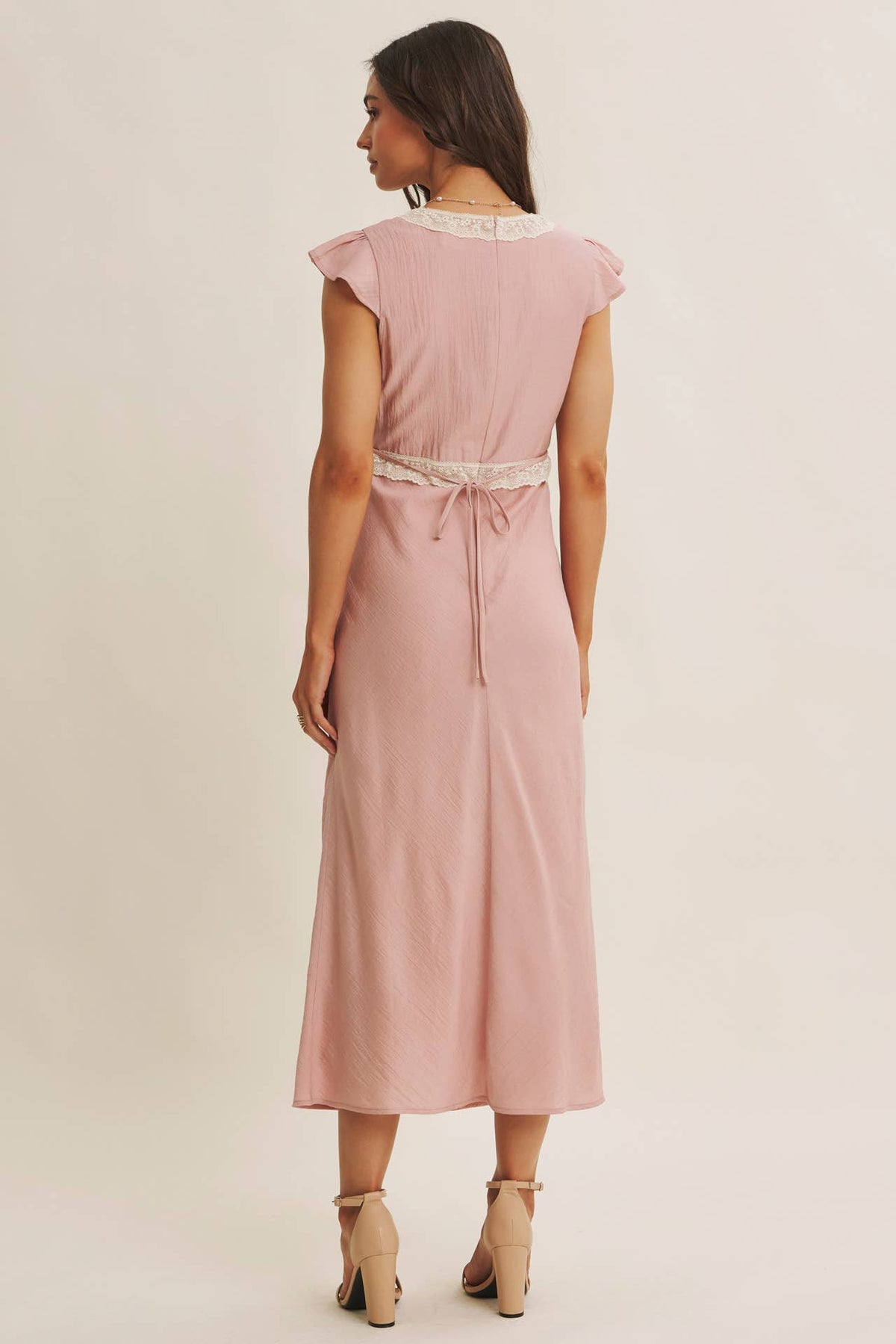 Midi Dress With Lace Trim Slim Fit Waist- Restock March 21st - The Sensory