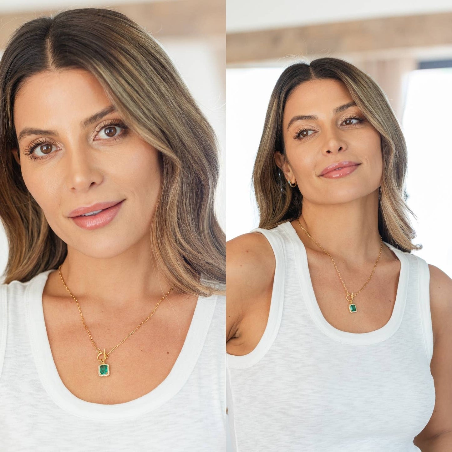 Necklace Colorful Pave Pendant On 18 Inch Paperclip Chain Toggle Closure - The Sensory