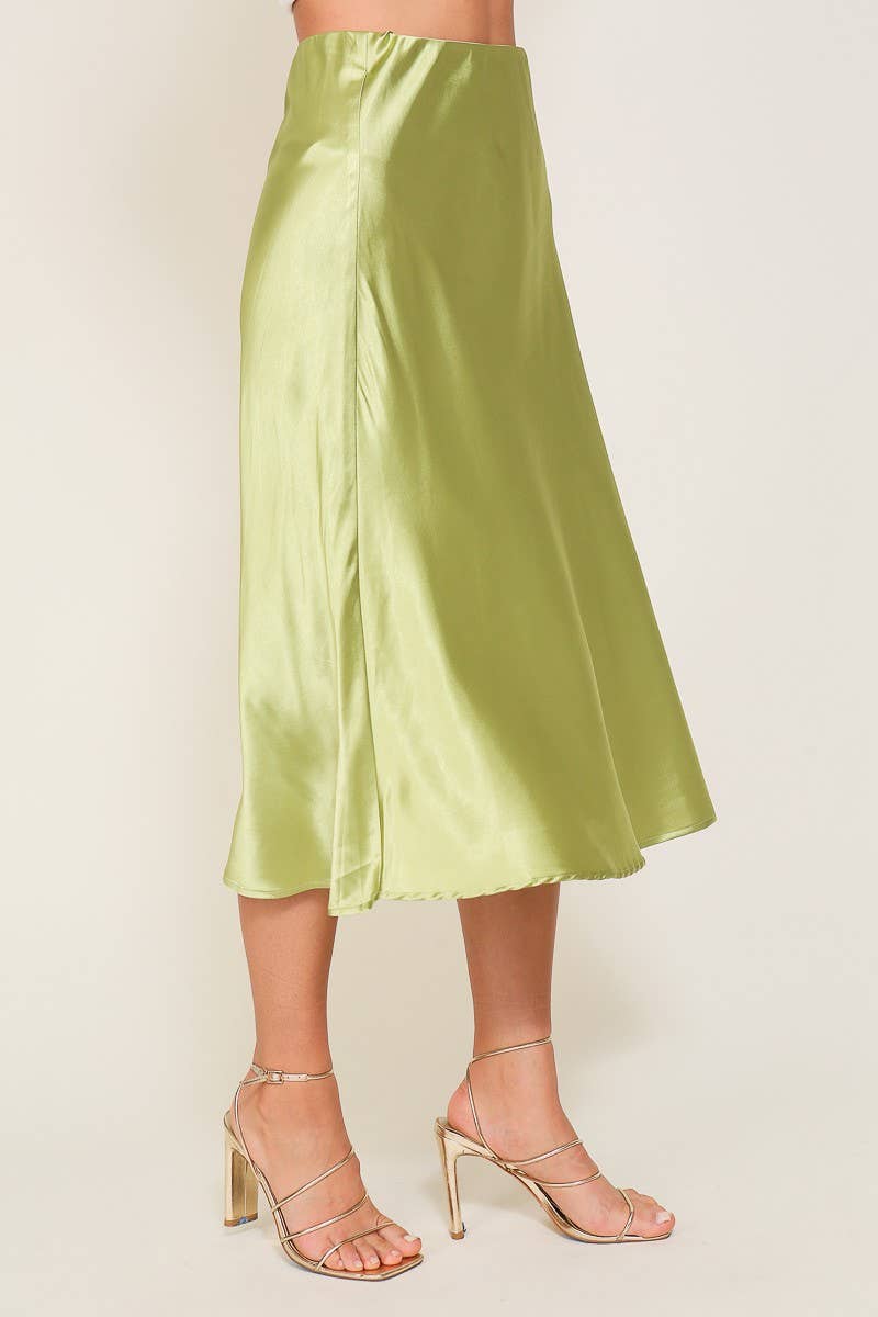 Satin Midi Flare Skirt with Elastic Waist - The Sensory