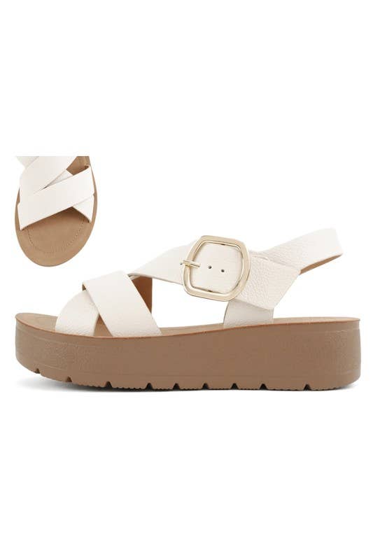 Platform Sandal With Textured Vegan Leather And Slingback Strap - The Sensory