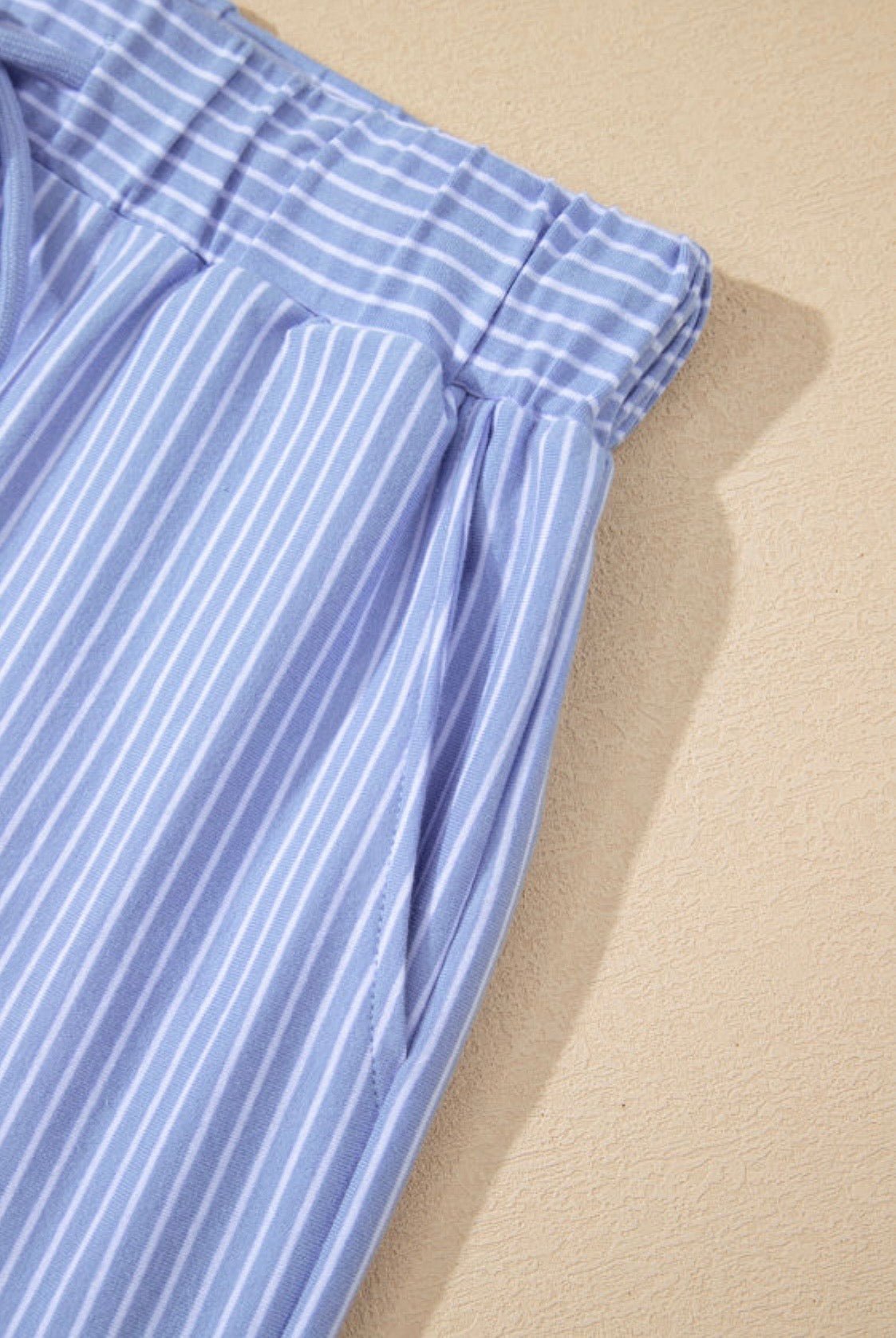 Two Piece Set The Sensory Modest Boxy Top Elastic Shorts Blue Harbor Stripe - The Sensory