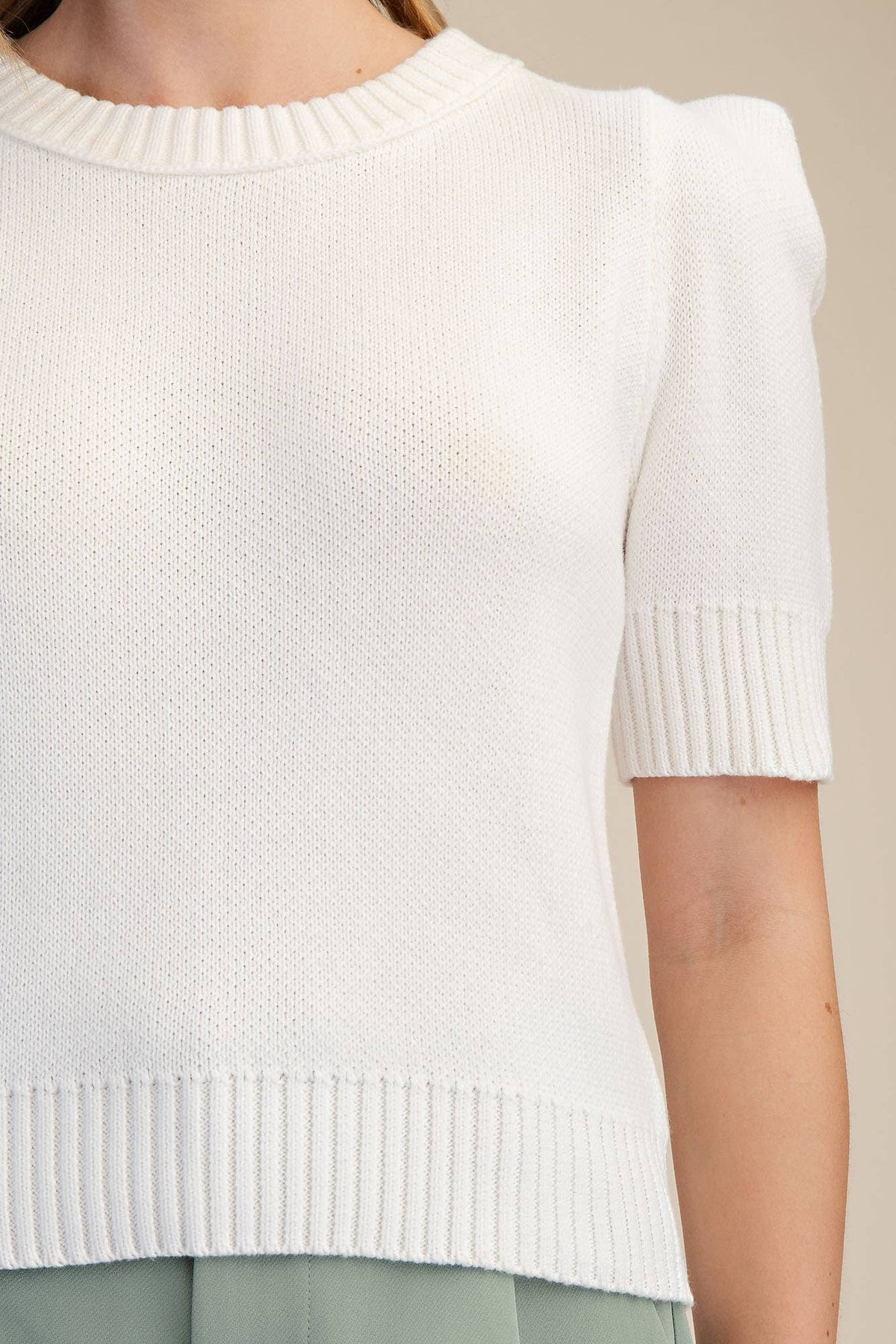Spring Sweater With Round Neck And Short Sleeves Modest - The Sensory