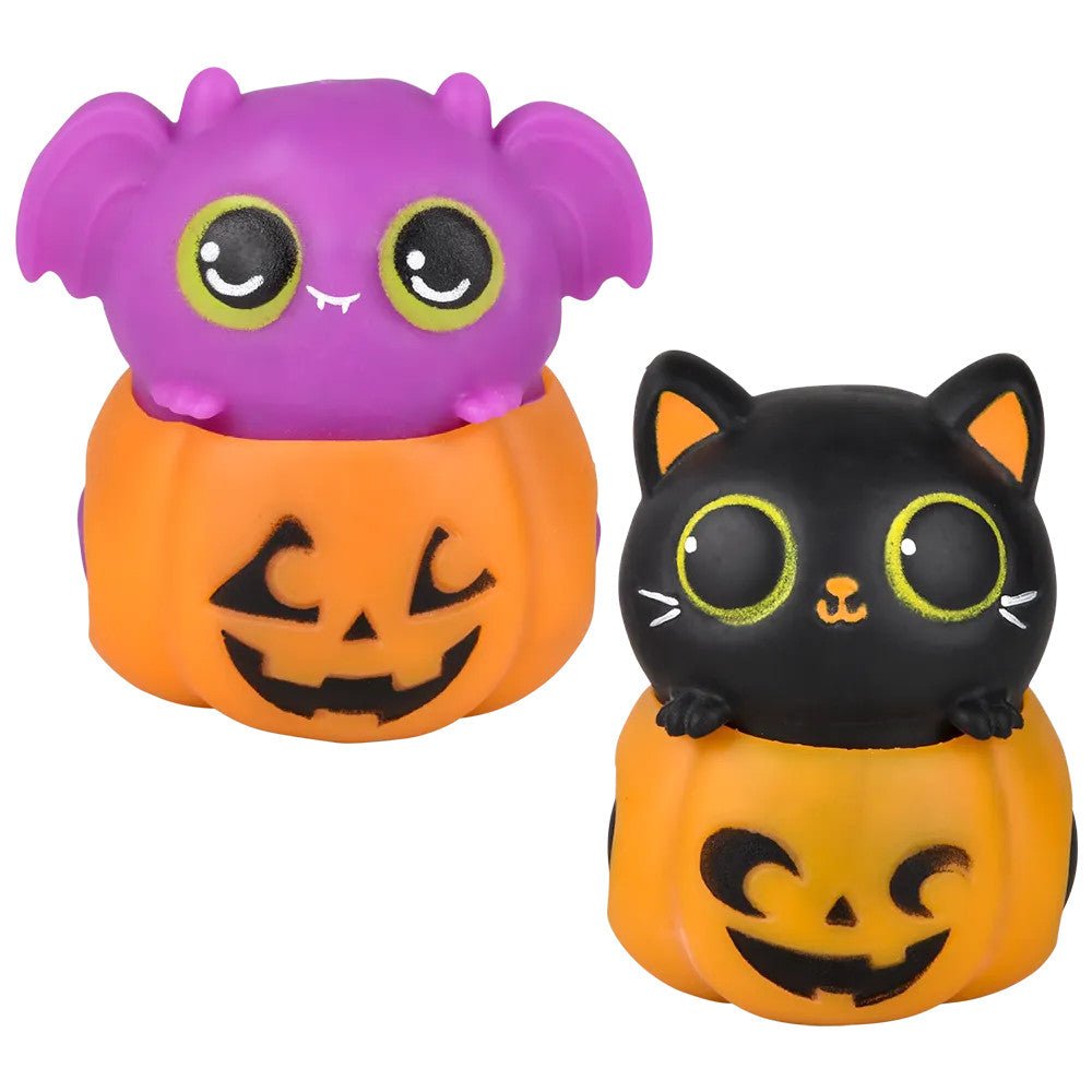 Jack-o-lantern cat and bat Halloween squishies