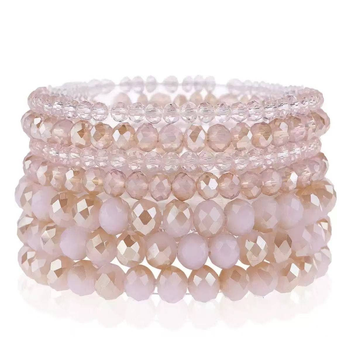 Beaded Bracelet Set Stackable Multi Strand Nude Pink Blush Tones - The Sensory
