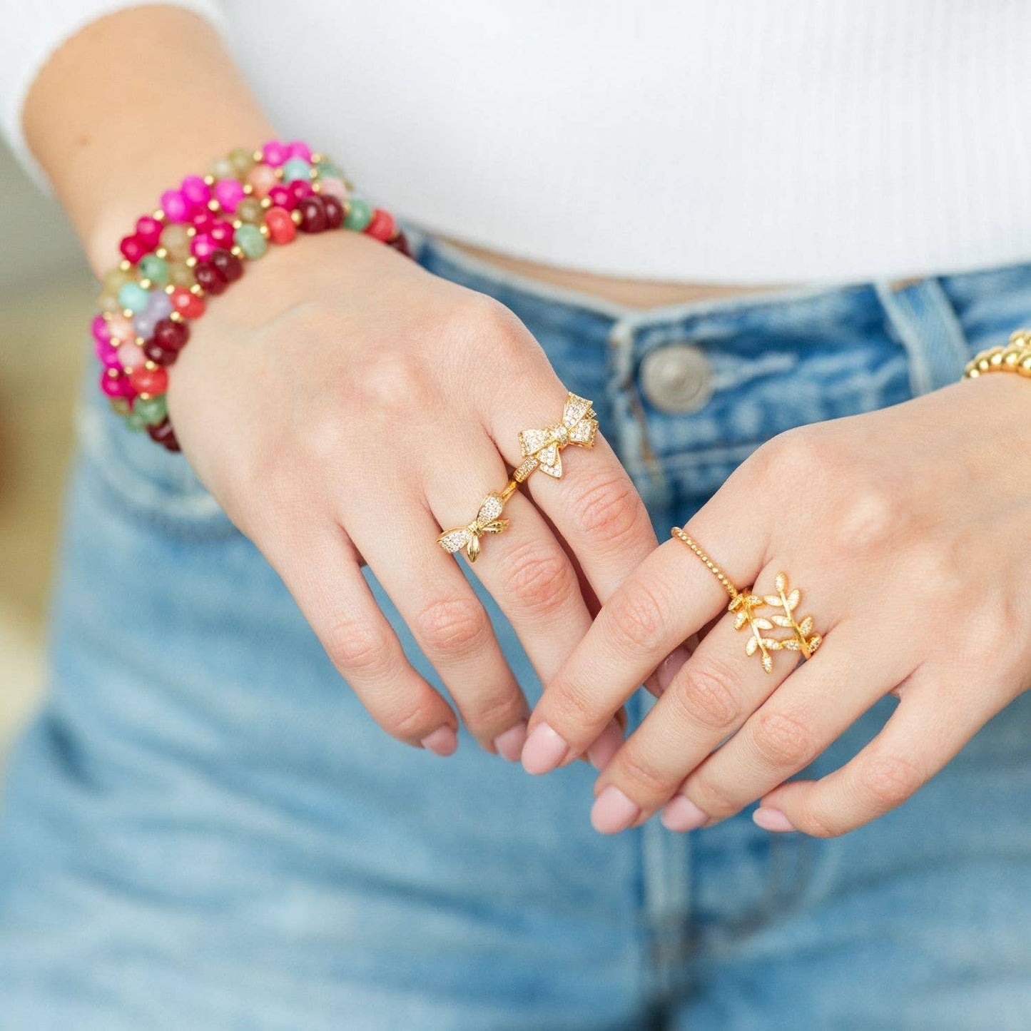 Ring Adjustable Pave Bow Modest Gold Plated Jewelry Gifts For Her - The Sensory