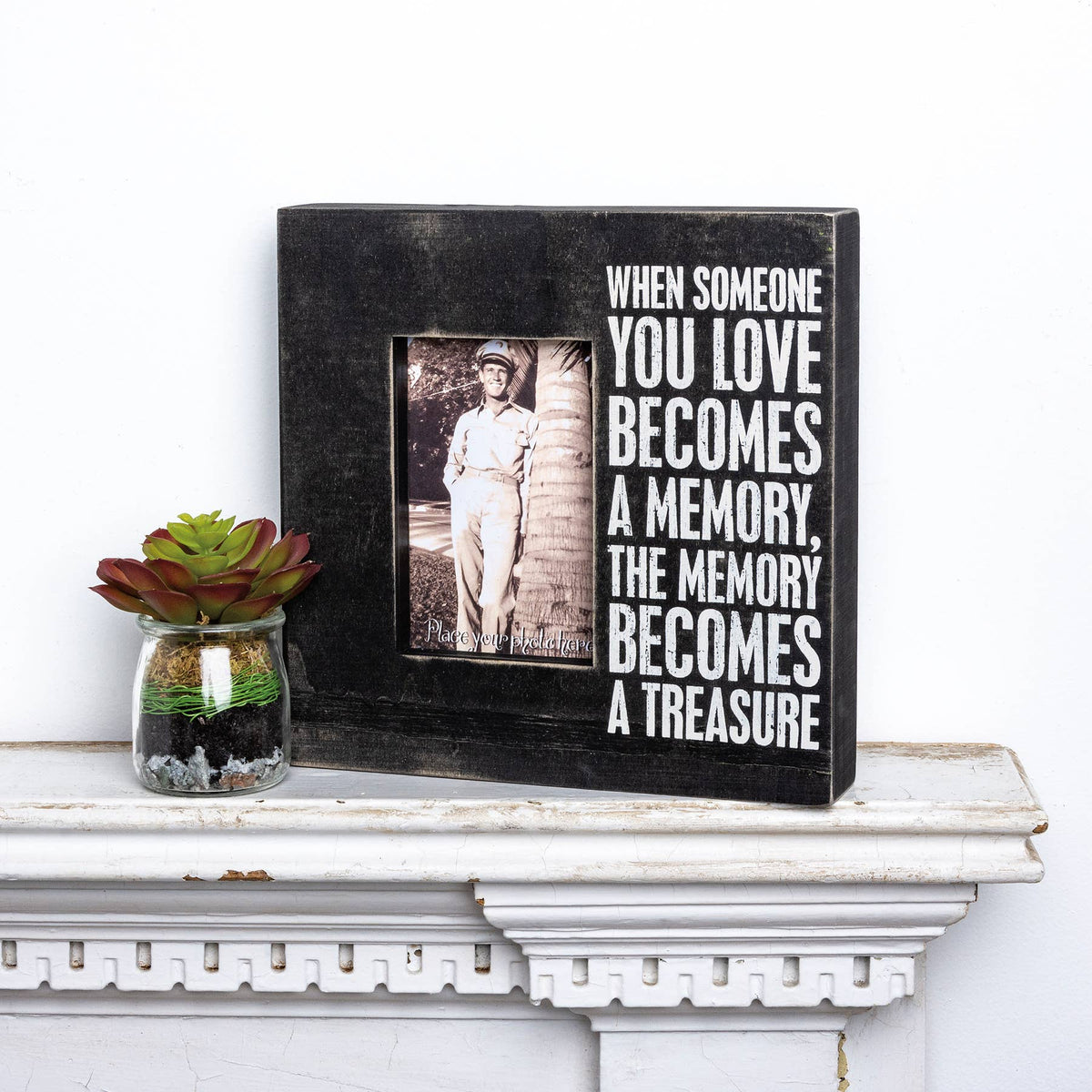 Memory box frame in distressed black and white for 4x6 photo - The Sensory