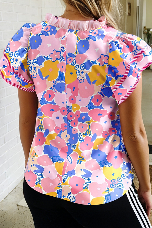 Pink Floral Flutter Sleeve Blouse - The Sensory