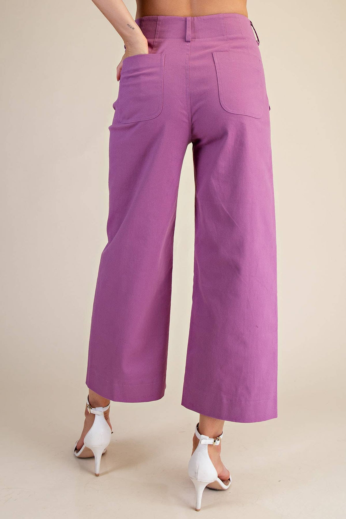 Pants Wide-Leg Cropped With Scalloped Pocket Detail Cotton Blend - The Sensory