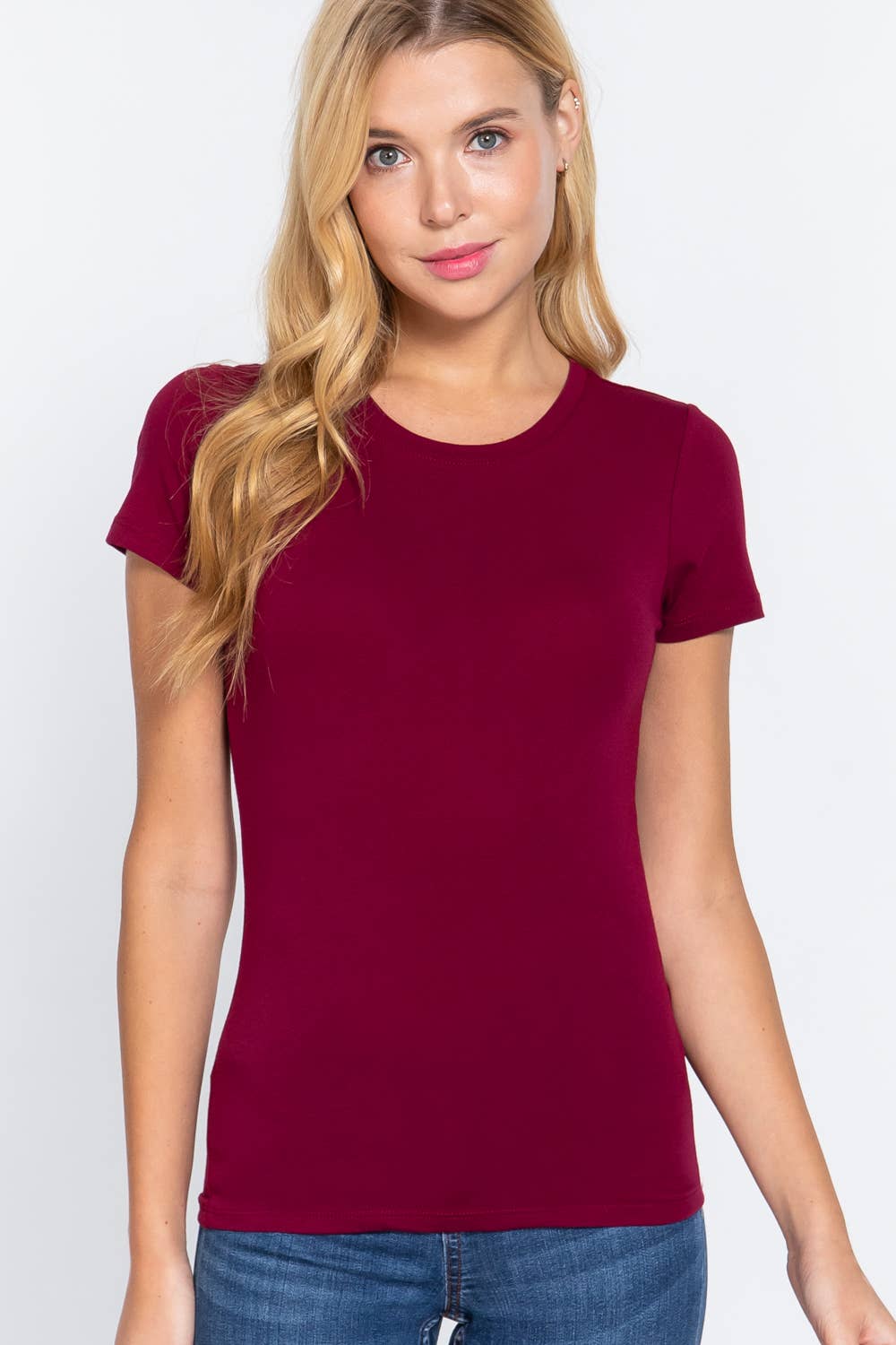 Cotton Jersey Top Fitted Short Sleeve Crew Neck Modest Fashion Faith Based Style - The Sensory