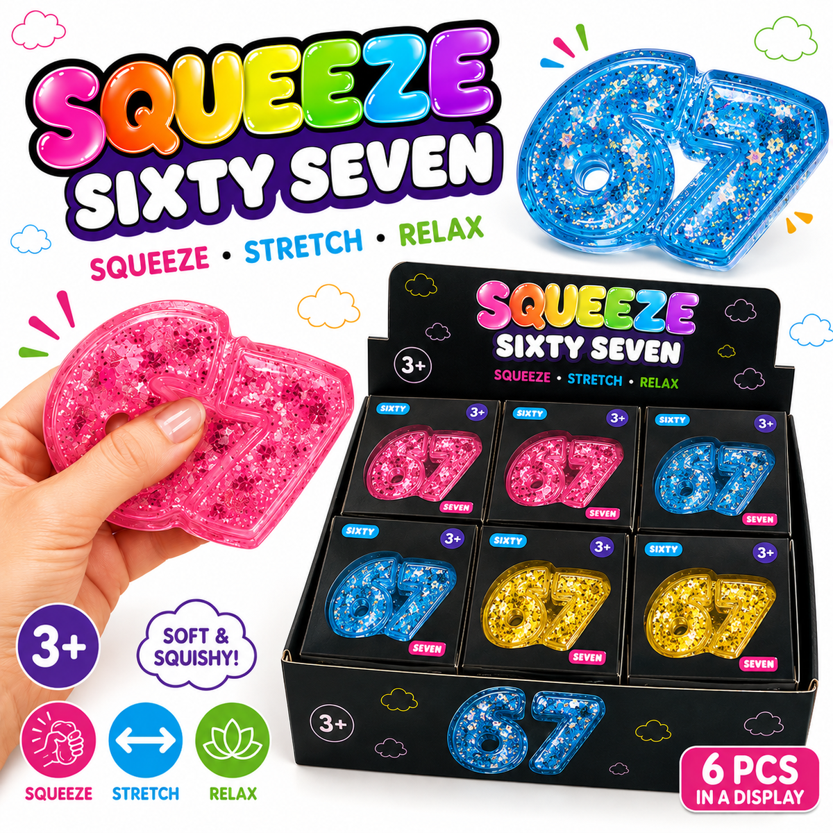 Squeeze SixSeven Glitter Maltose Squeeze Toy - 67 Squishy - The Sensory