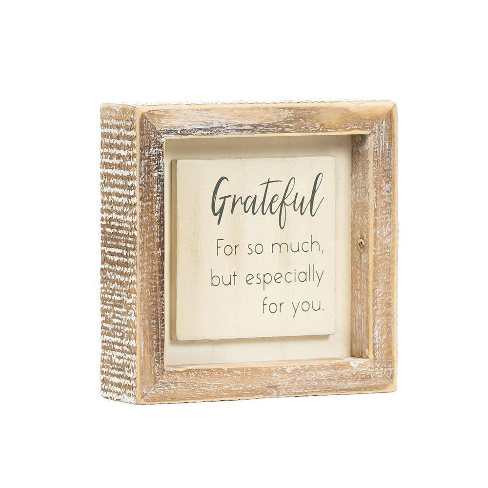 Grateful Wood Frame Sign in white and natural finish - The Sensory