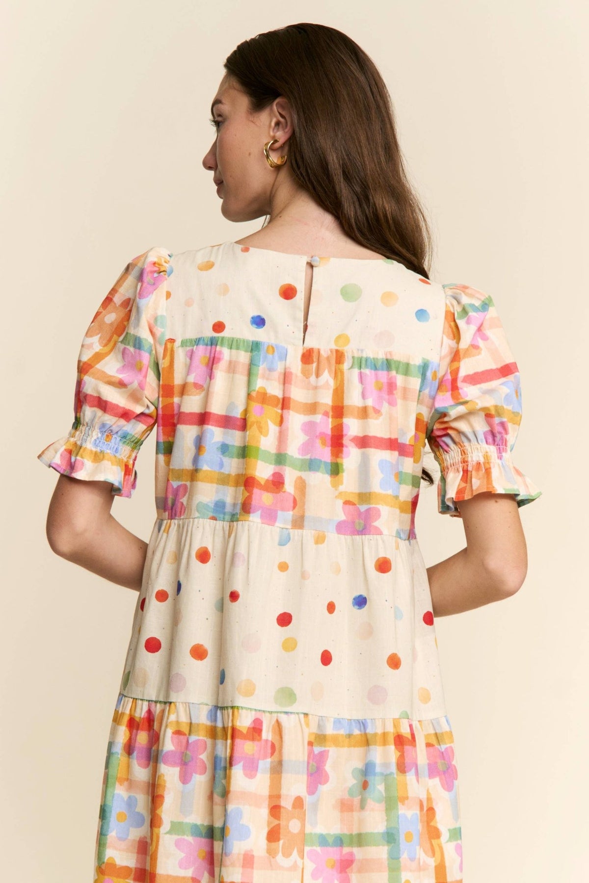 Maxi Dress - Modest Multicolor Floral Polka Dot With Pockets, 100 Percent Cotton - The Sensory