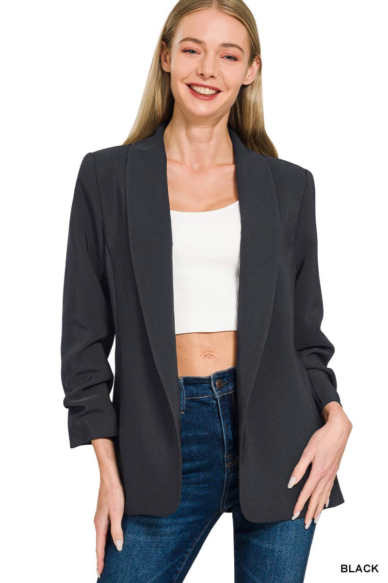 Boss Lady Blazer | Three Quarter Ruched Sleeves - The Sensory