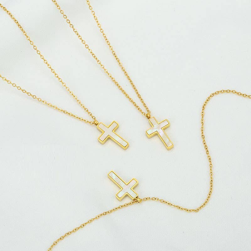 Shell cross pendant necklace in 18K gold finish - The Sensory