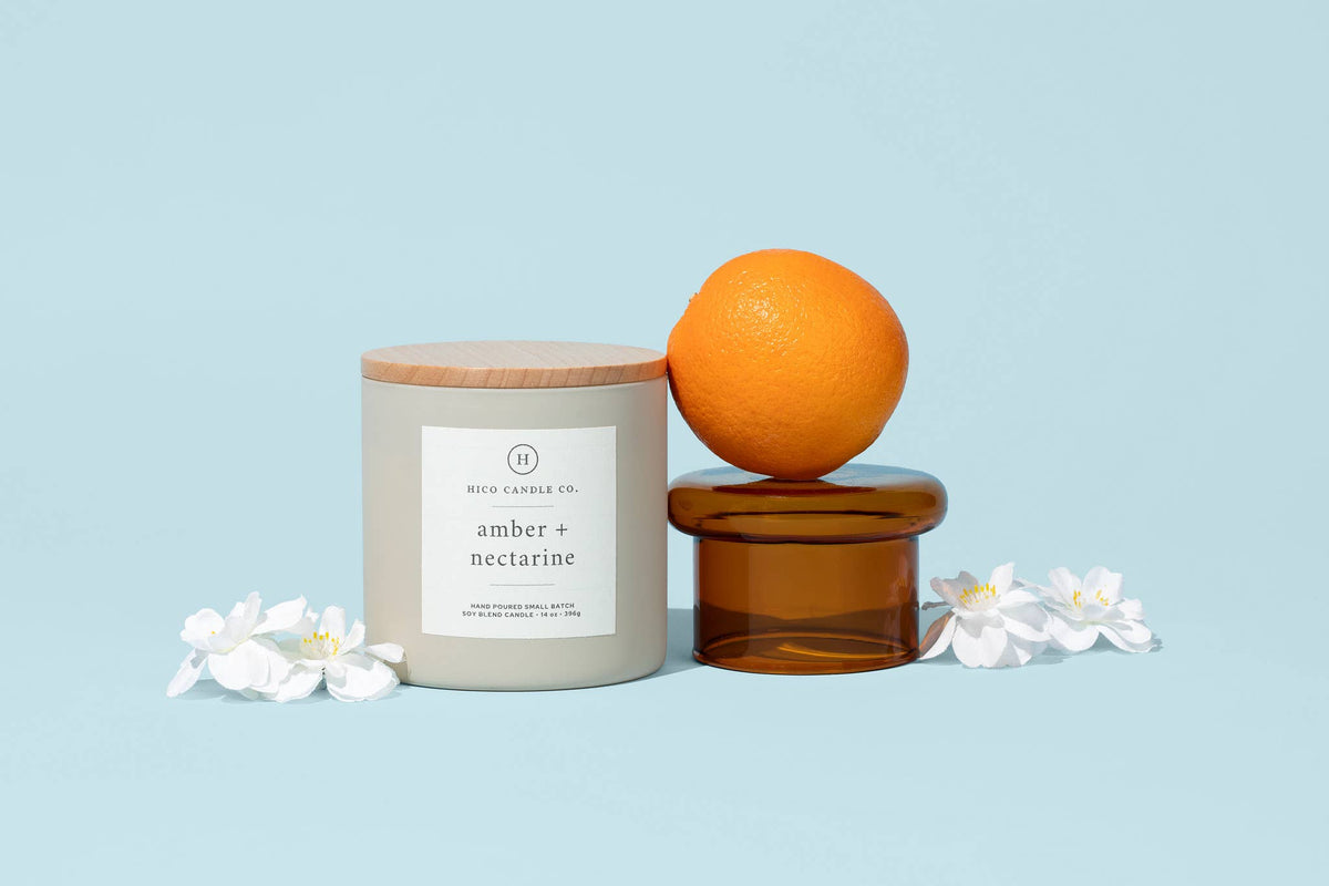 Amber Nectarine 14 oz hand-poured soy candle - The Sensory