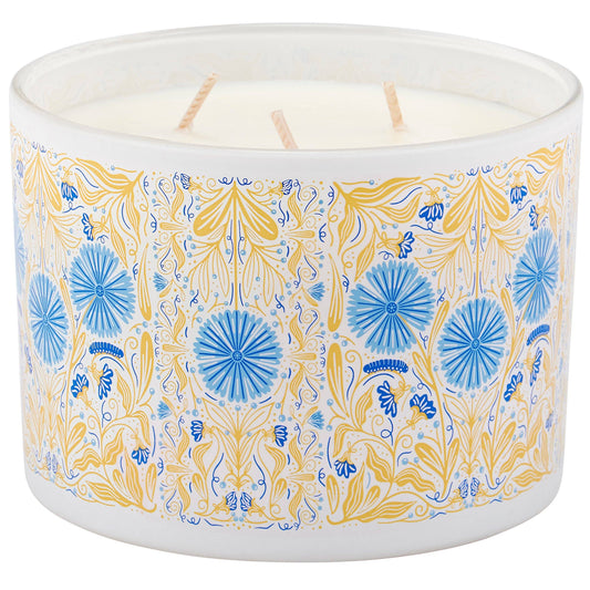 Lovely 16oz Candle With Floral Folk Art On Frosted Glass Gift For Her