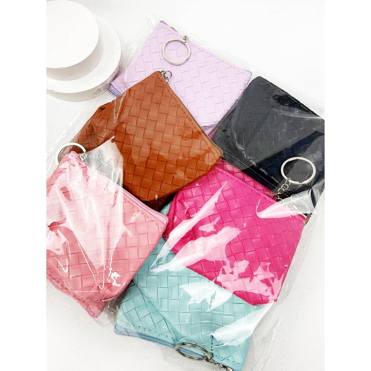 Coin Purse With Key Ring, Weave Pattern Detail, Assorted Colors - The Sensory