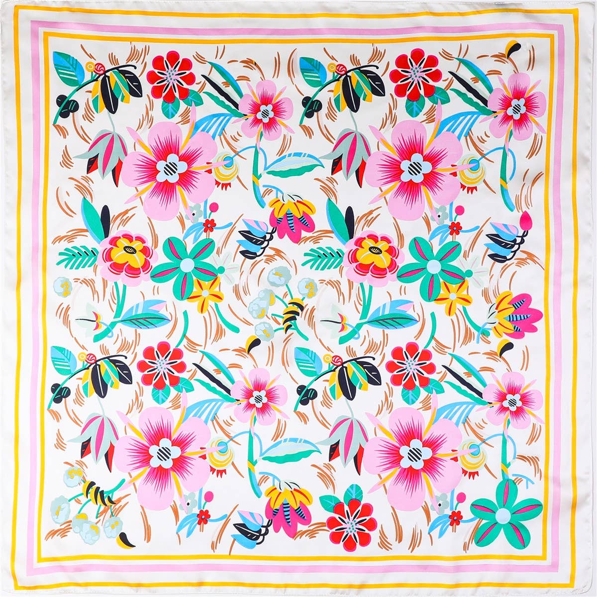 Scarf With Multi Color Floral Print Silk Feel On Ivory Background Modest Fashion - The Sensory