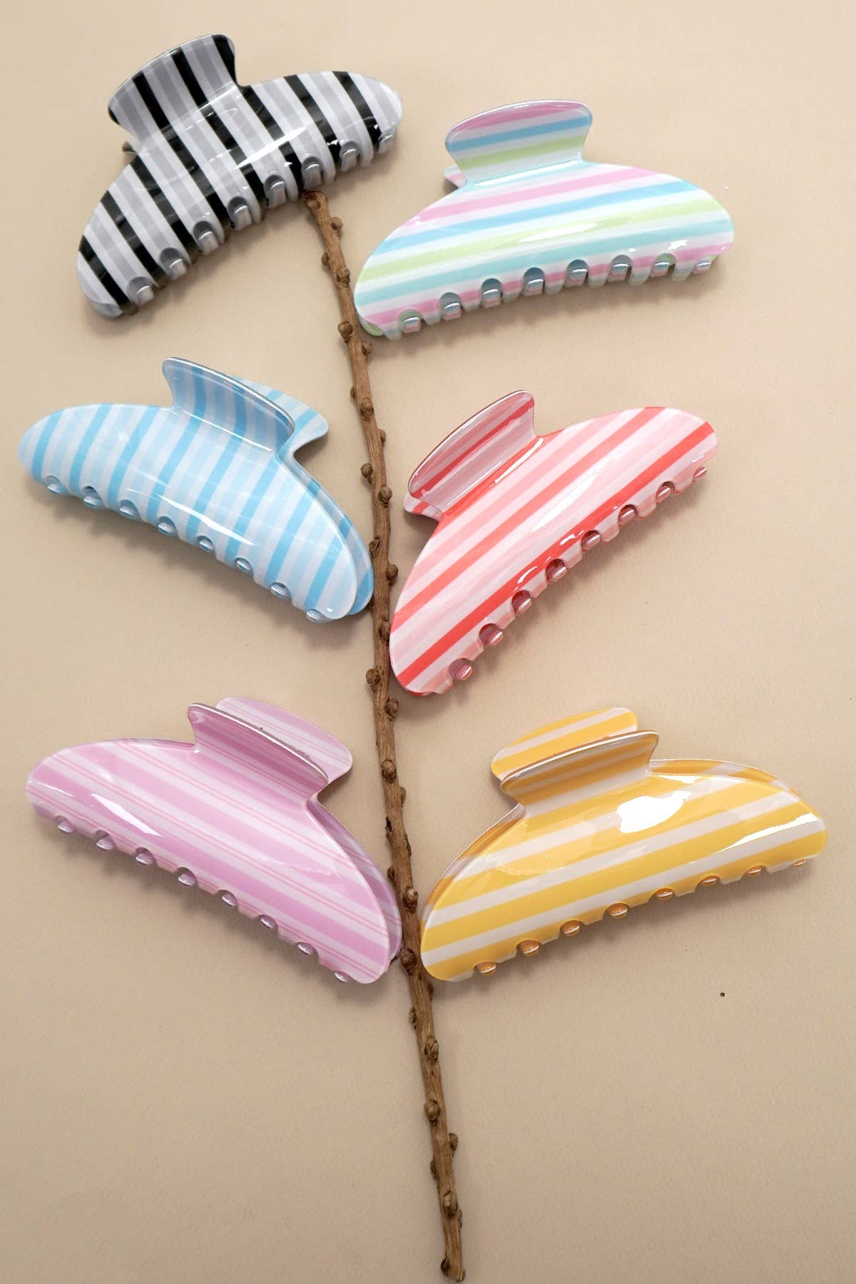 Hair Claw Clip Jumbo Stripe Plaid Oval Modest Gift For Her Accessory - The Sensory