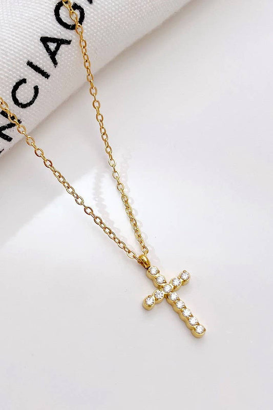 Cross Necklace 18K Gold Finish Tarnish Free Stainless Steel Rhinestone Pendant